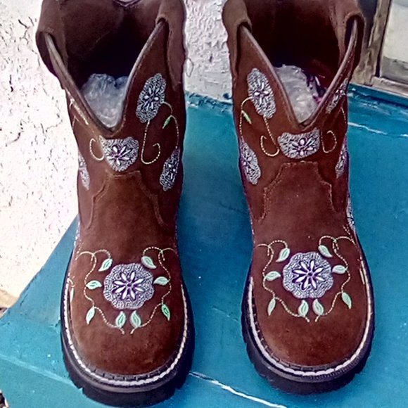 ROPER brown suede turquoise floral embroidered stitched ankle boots size 6.5 - Picture 5 of 10